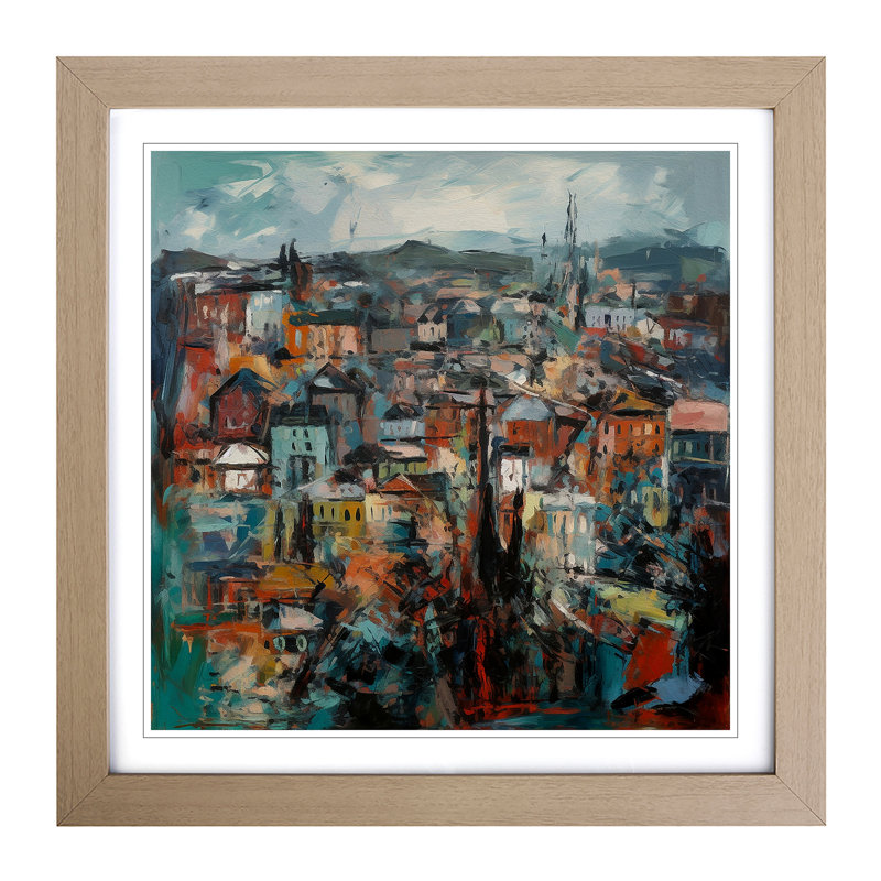 City Of Belfast Abstract Expressionism No.2 - Single Picture Frame Print on Wood, Oak