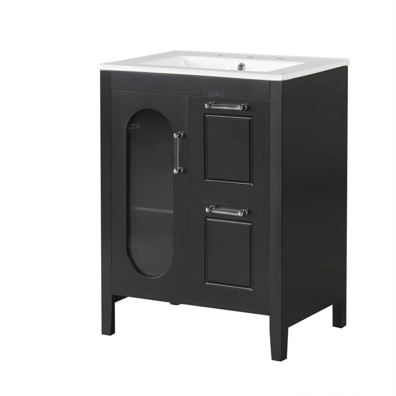 Meuble-lavabo de salle de bain avec lavabo, Noir, noir, noir, noir