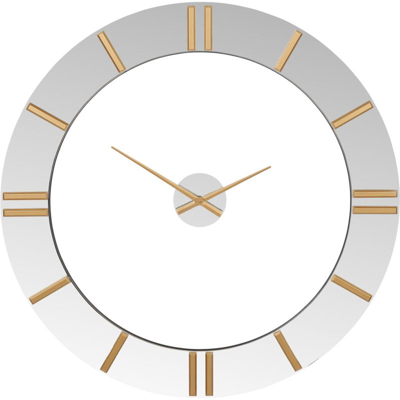 Wood Wall Clock, Gold/Mirrored
