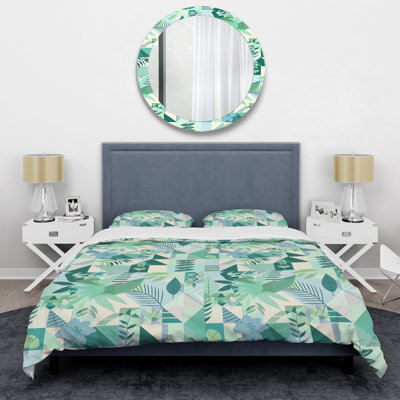 Green Geometric Plants Print - Ensemble de housse de couette géométrique