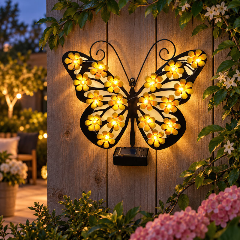Solar Butterfly Garden Light with Floral Design