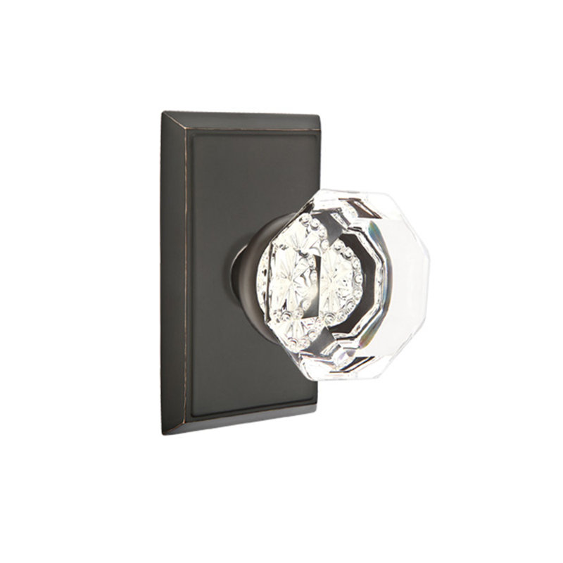 Privacy Old Town Clear Knob with Rectangular Rose, Oil Rubbed Bronze