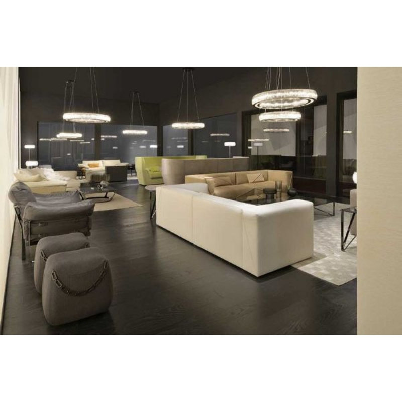 1 - Lustre cylindrique à DEL simple avec détails en verre Rhea Fendi, Bronze, Transparent, 47” Diameter x 6” Height