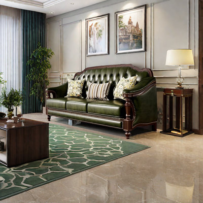 European Vintage Country Style Leather Sofa Genuine Leather Sofa