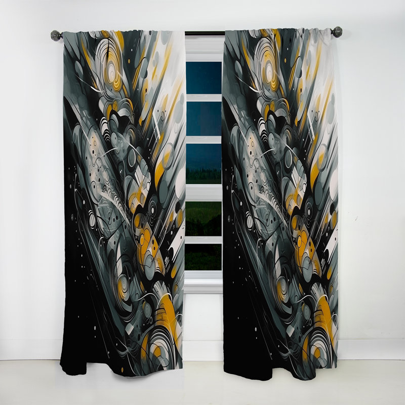 Rideau obscurcissant moderne en velours gris et jaune Gethsemane, L 52 po x L 108 po