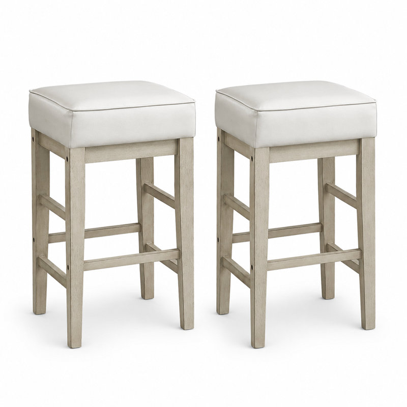 Duffield Transitional Faux Leather Upholstered Counter Stools, Counter Stool (26" Seat Height), White