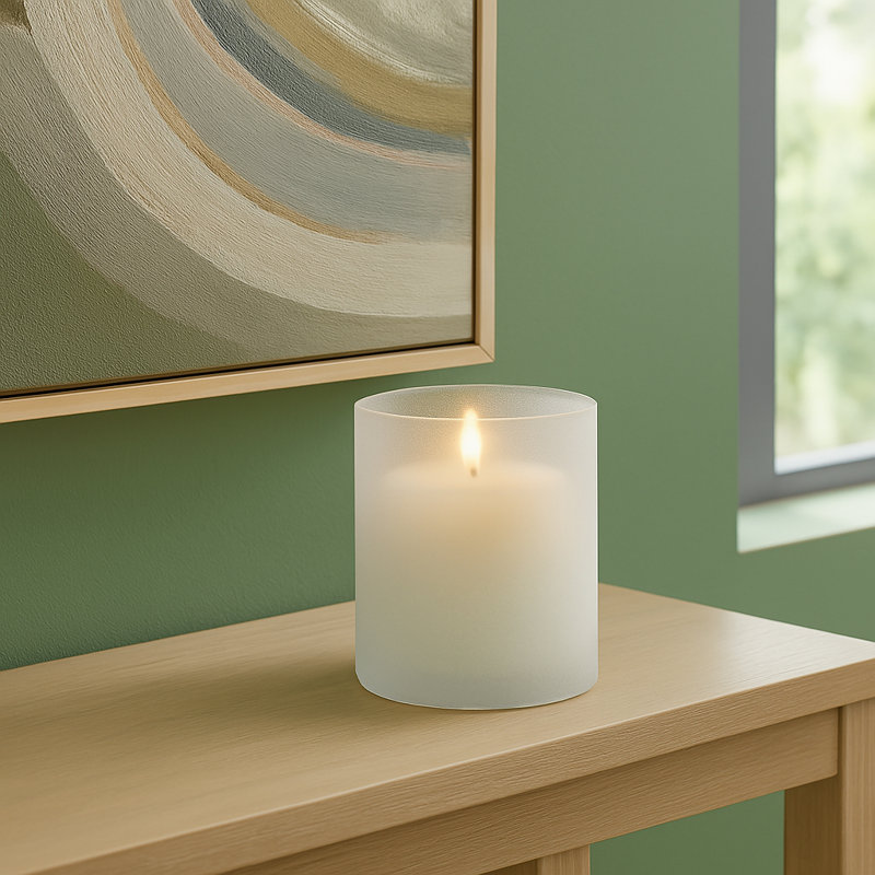 Decorative Round Hurricane Candle Holder with Frosted Bottom Style - Modern Glass Pillar Candlestick Holder for Tabletop Accent - Clear & Frost
