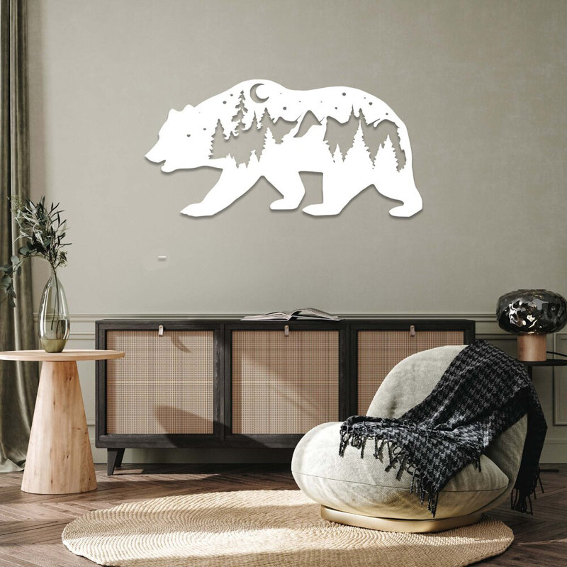 Ours en métal, art animalier rustique, silhouette d'ours forêt de montagne, décoration murale d'inspiration naturelle - sculpture en métal industrielle moderne