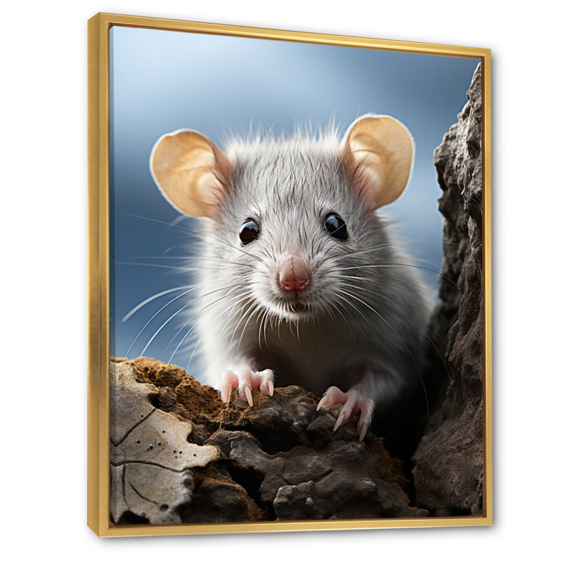 «White Cute Rodent Portrait II», reproduction sur toile, H 44 po x l 34 po x P 1,5 po, Cadre flottant doré