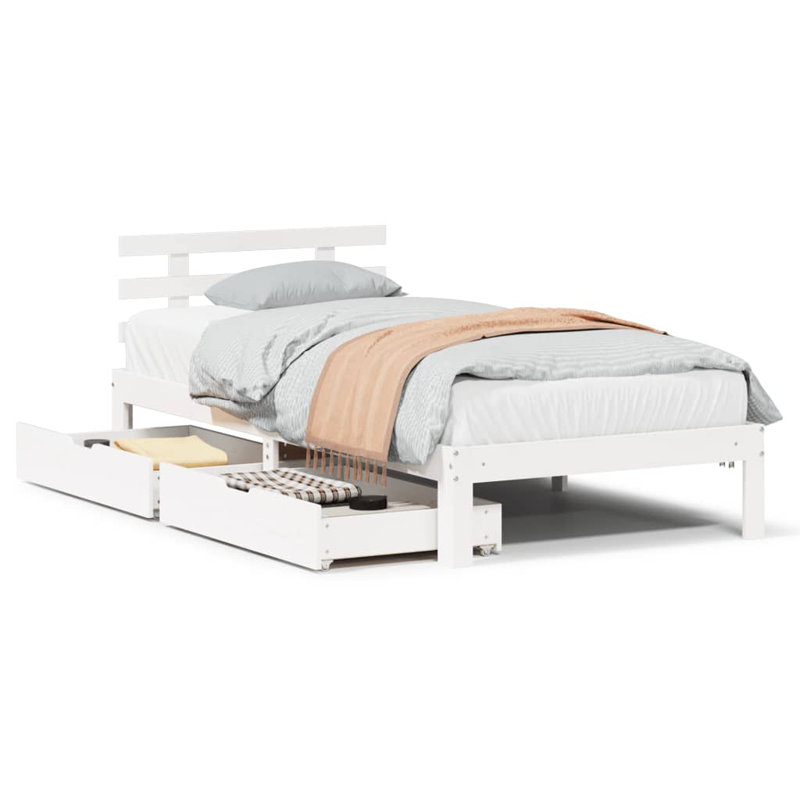 Bed Frame With Drawers Without Mattress, European Single (90 x 200 cm), White