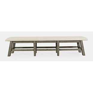 Telluride Rustic Distressed Pine 85" Upholstered Dining Bench - Gold