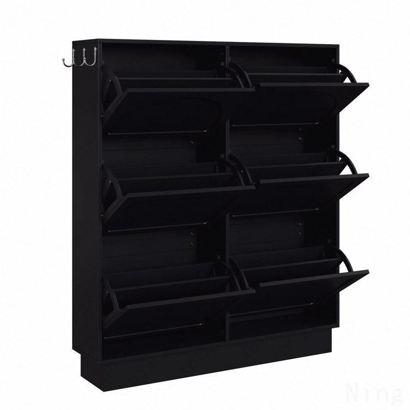 Armoire de rangement pour chaussures moderne avec 6 tiroirs rabattables, rangement encastré de style crème avec tablette ajustable, autoportant avec 3 crochets argentés