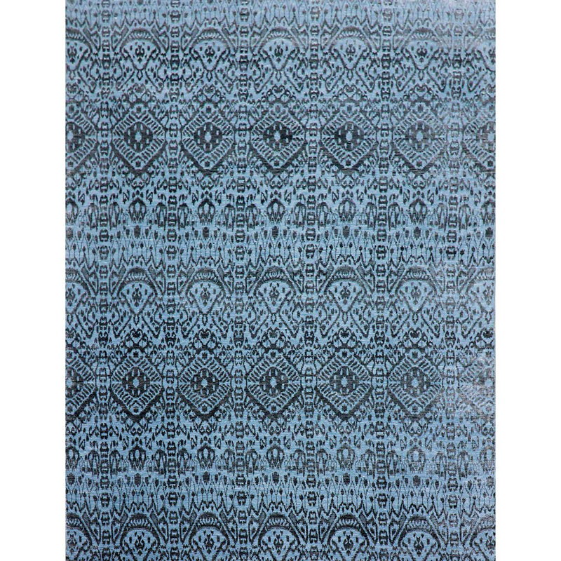 Tapis bleu clair et noir noué à la main de haute qualité