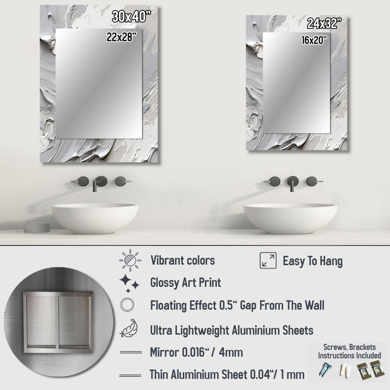 Grey and Cream Harmony In Chaos I - Abstract Unique Wall Mirror, Gray Mirror, Printed Metal Art, 32" x 24"