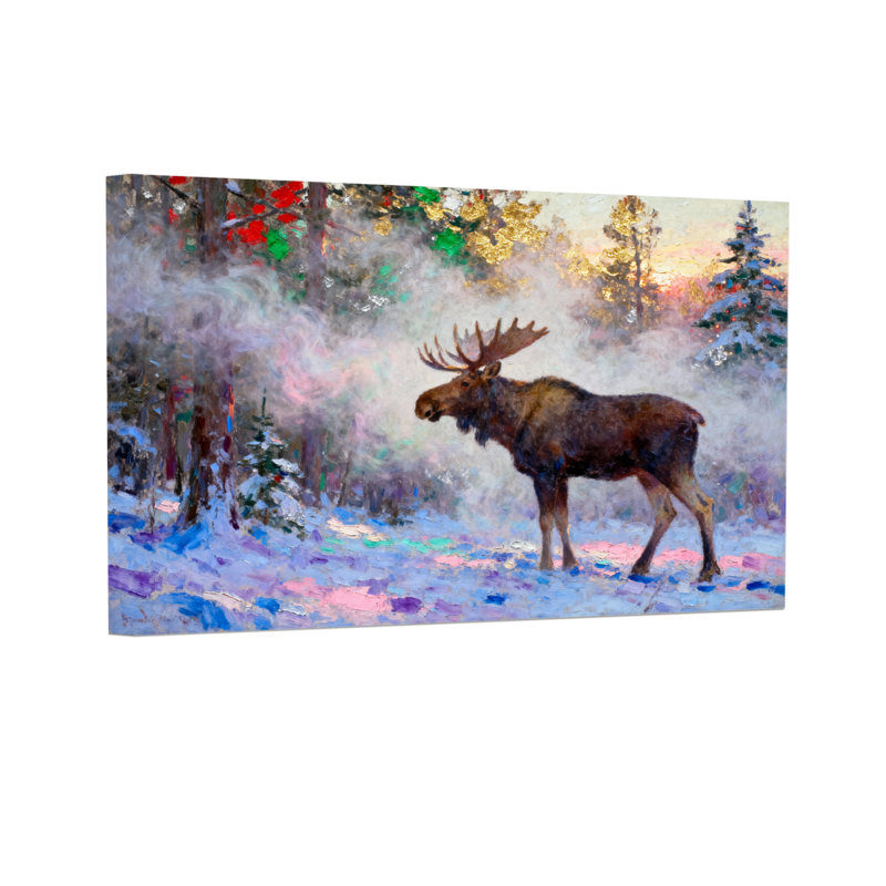 Orignal de Noël dans une forêt d'hiver, art de scène, H 12 po x l 18 po