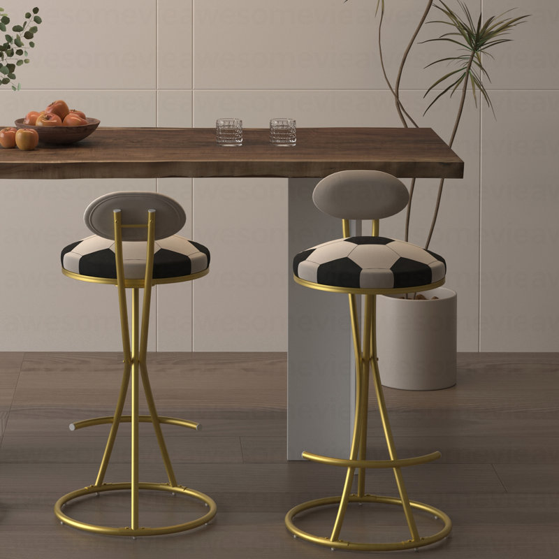 Ensemble de 2 tabourets de bar rembourrés à hauteur de comptoir pour îlot de cuisine en métal
 (Cadre doré et dos blanc crème)