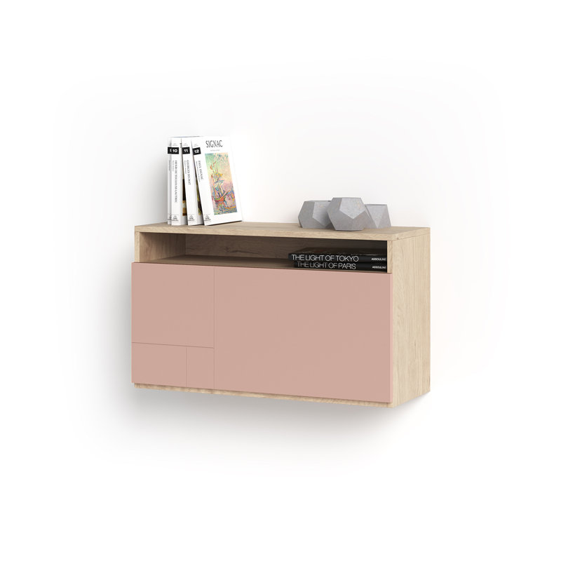 Fryman Foldable Floating Desk, Light Oak Pink
