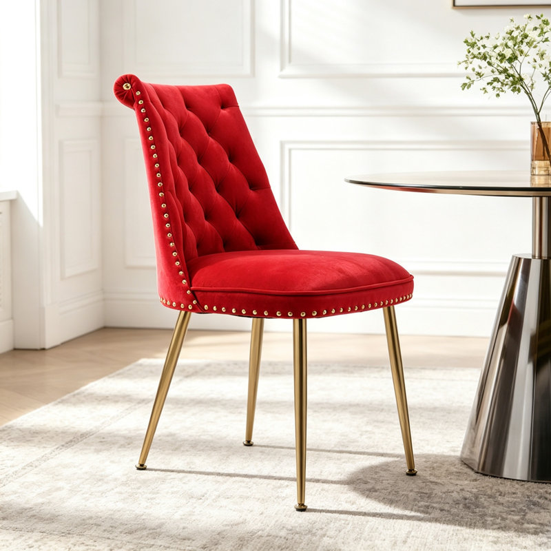Chaise de salle à manger à dossier plein en velours Magallanes (ensemble de 2), Rouge
