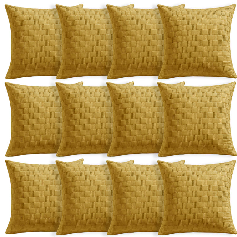 Aspire Homeware Embossed Square Velvet Cushion Covers, Pack of 12, OCHRE