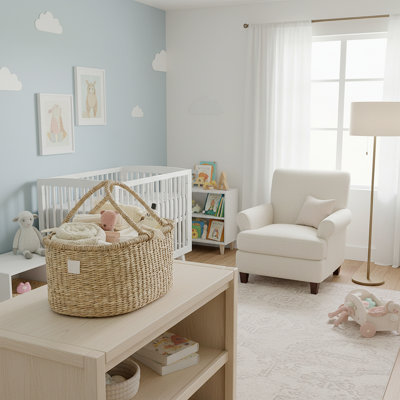Organisateur de couches Seagrass, panier de rangement en rotin tissé 16 x 11 pouces avec diviseur en coton, cadeau de fête de naissance