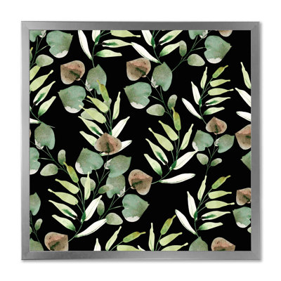 Feuilles tropicales vertes sur fond noir - peinture sur toile