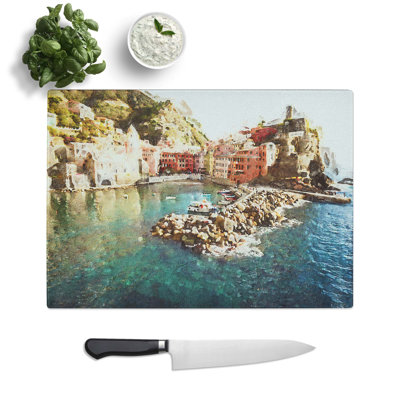 Tempered Glass Boats in Vernazza Italy Chopping Board