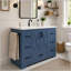 Meuble-lavabo autoportant de 48 po avec plateau en céramique, 7 tiroirs, portes à panneaux en X et barre à serviettes latérale bleu marine 48 po