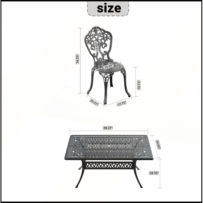 Ensemble 5 pièces de mobilier de salle à manger en aluminium coulé avec cadre