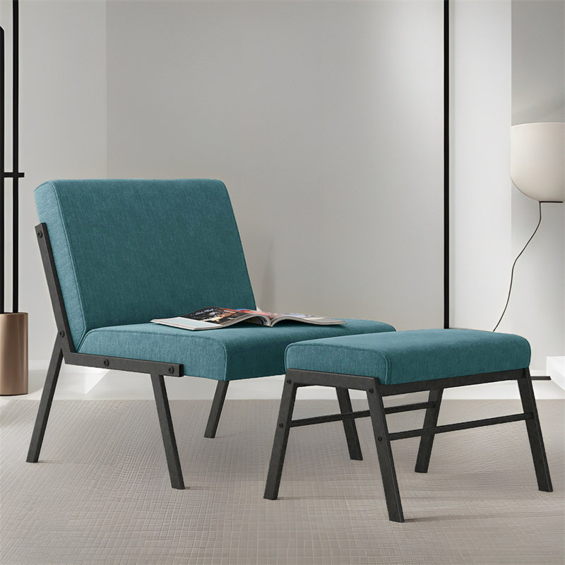 Fauteuil rembourré de 24 po de largeur avec tabouret Kristiane, Sarcelle