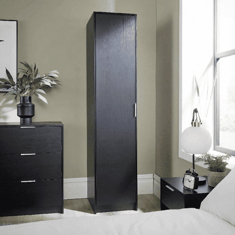 Phoenix 1 Door Hanging Rail Bedroom Storage Wardrobe, Black