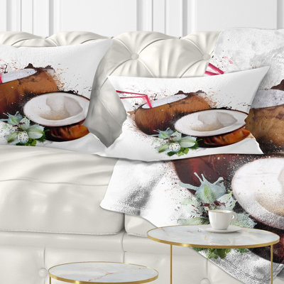 Floral Coconuts with Straw Watercolor Lumbar Pillow