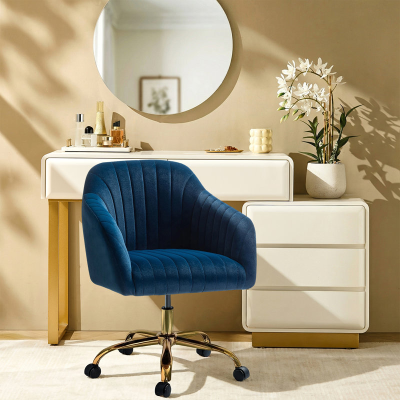 Chaise de travail en velours Adan, Velours marine