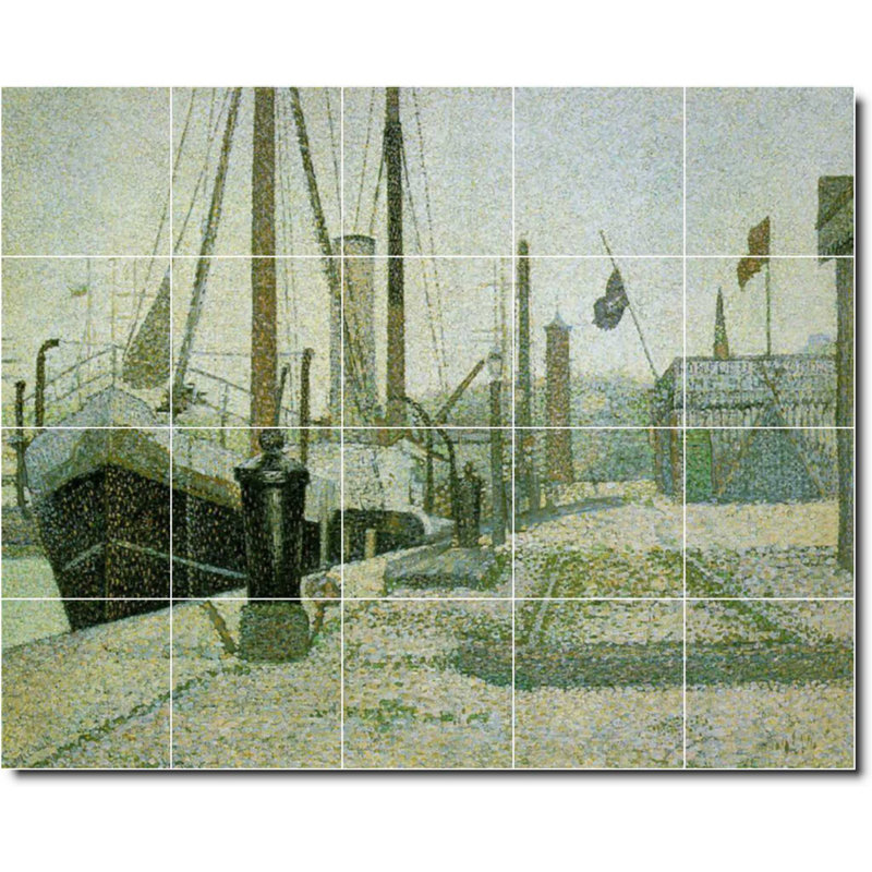 Carreau de peinture murale 40 po x 32 po 8 po x 8 po, Peinture au bord de l'eau par Georges Seurat W0831