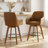 25" Swivel Upholstered Counter Stool With Solid Rubberwood Frame &  Full Back Arms-1212983798