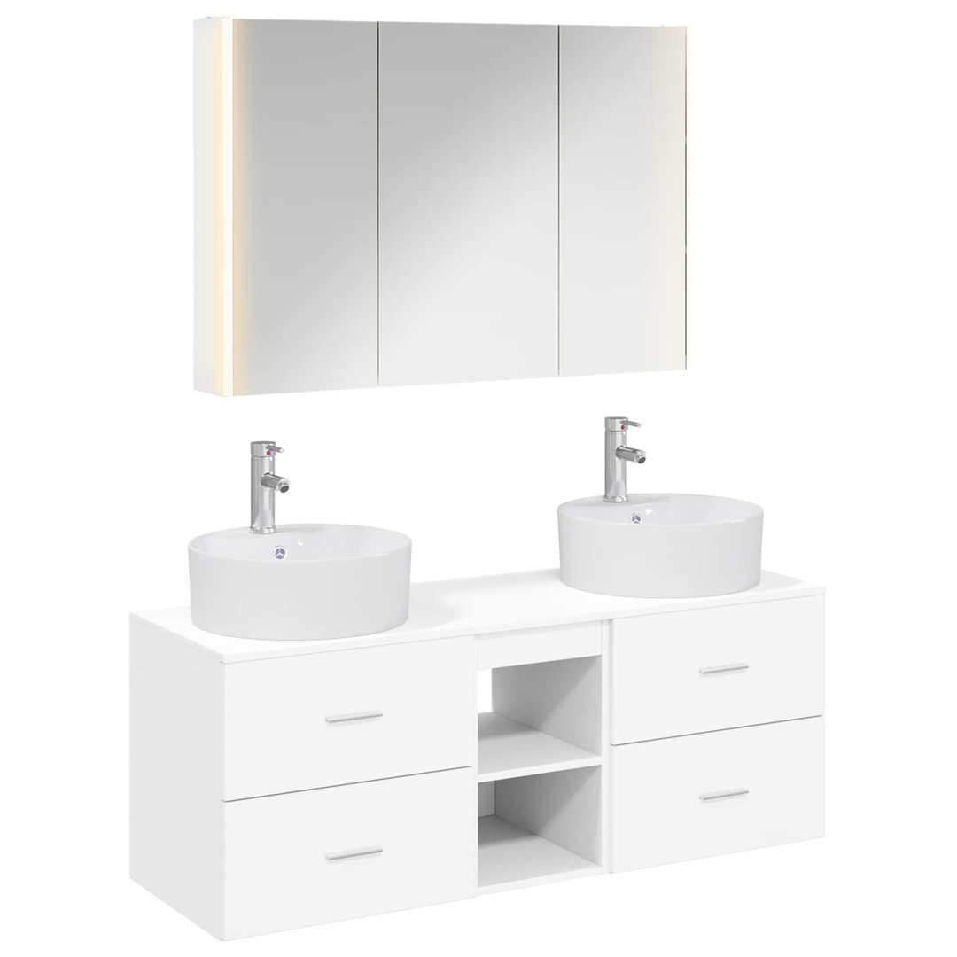 vidaXL Bathroom Furniture Set 4 pcs Engineered Wood and Glass Mirror Cabinet