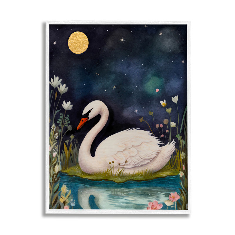 «Sleeping Swan Night Sky», reproduction de photo sur toile, H 30 po x l 24 po x P 1,5 po, Giclée encadrée blanc bord de mer