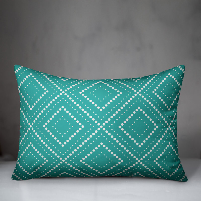  Coussin lombaire intérieur / extérieur à pois Donds, Polyester/ Bourre en polyester, Bleu-vert/Blanc