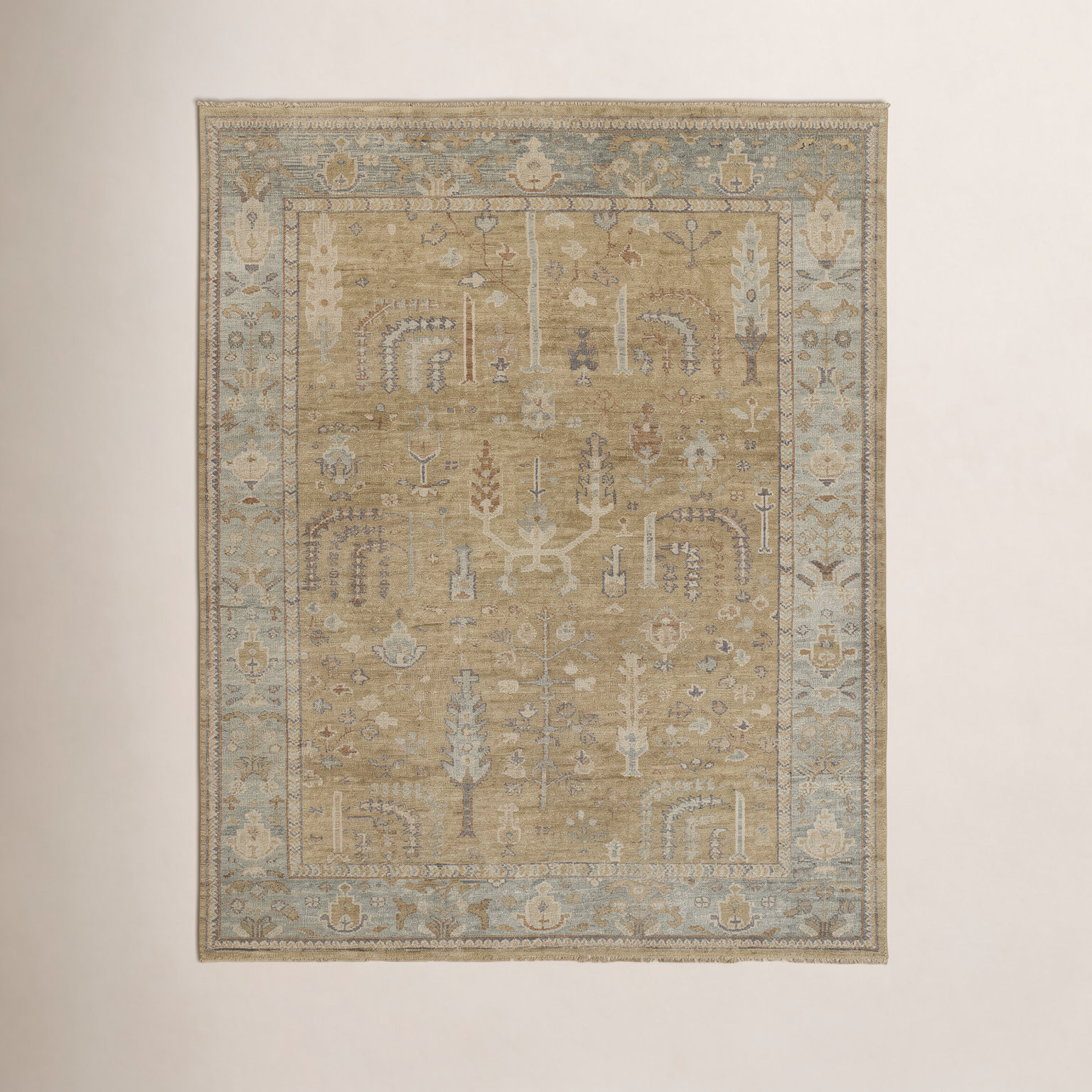 Brandonville Handmade Wool Gold/Light Blue Rug, Rectangle 7'9" x 9'9"