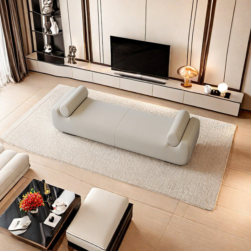 Banc rembourré en tissu Stylish, H 23,62 po x l 59,05 po x P 23,62 po, Blanc cassé