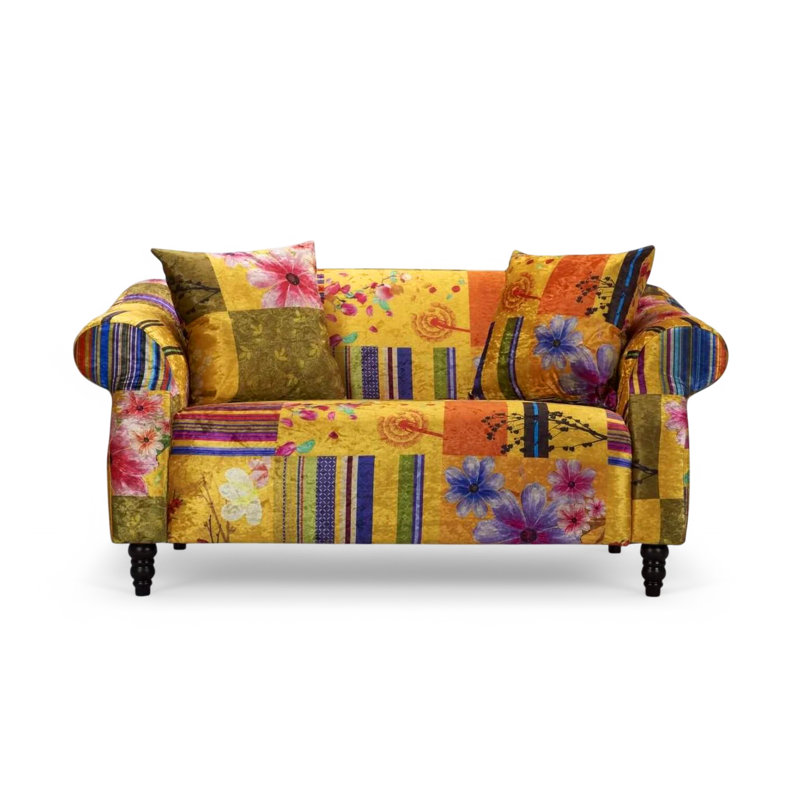 Forsyth Crushed Velvet Patchwork Sofa, 2, Gold