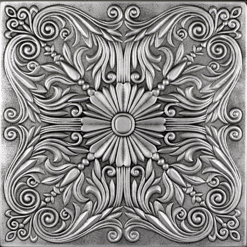Tuile de plafond en polystyrène espagnol 1,6 pi x 1,6 pi, Argent antique