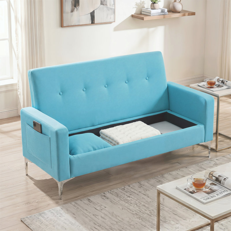 Canapé double 57 po avec rangement, Blue Fabric