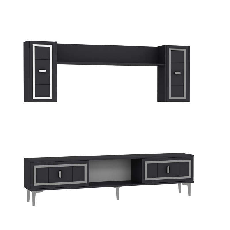 Modern TV Unit with Wall Shelf, 59.1 x 17.6 x 11.6 inches | 100% Melamine Coated Particle Board, 0.7 inches Thick | Features Numerous Shelves, Wall-Mountable Design, Stylish & Functional