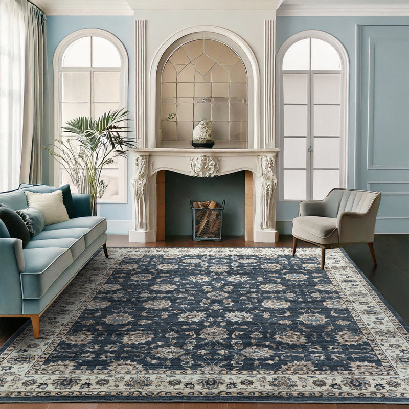 Tapis oriental en polyester tissé à la machine Cherita, Rectangle 8 pi x 10 pi