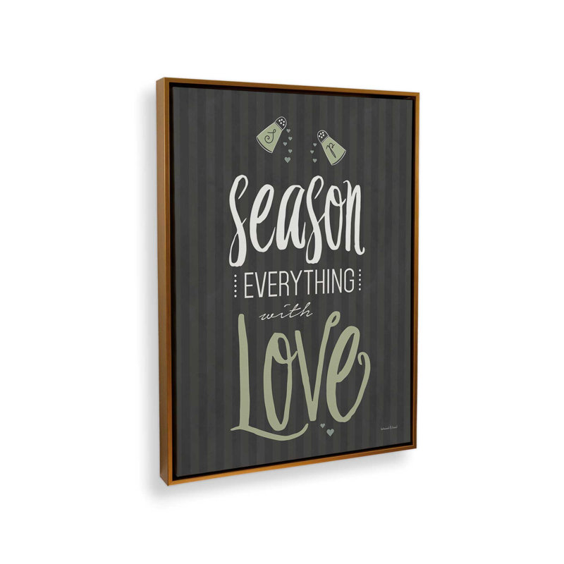 Saison tout avec amour, impression d'art à lettres et à lignes, L 12 po x H 16 po, Doré, Toile avec cadre