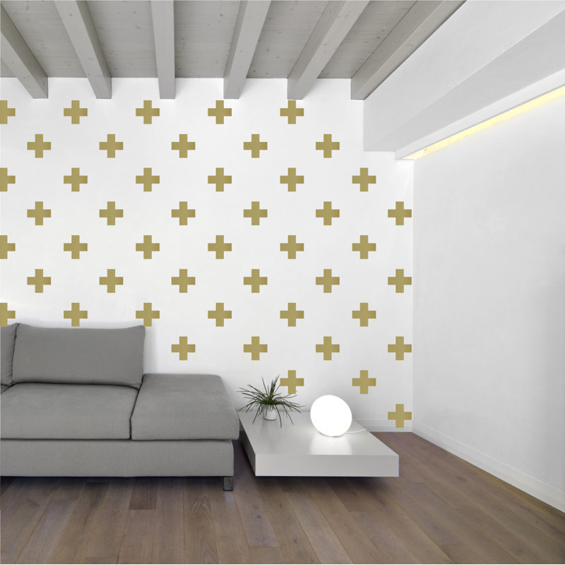 Décalcomanie murale à motifs croisés suisses, Or, H 3 po x l 3 po x P 0,01 po