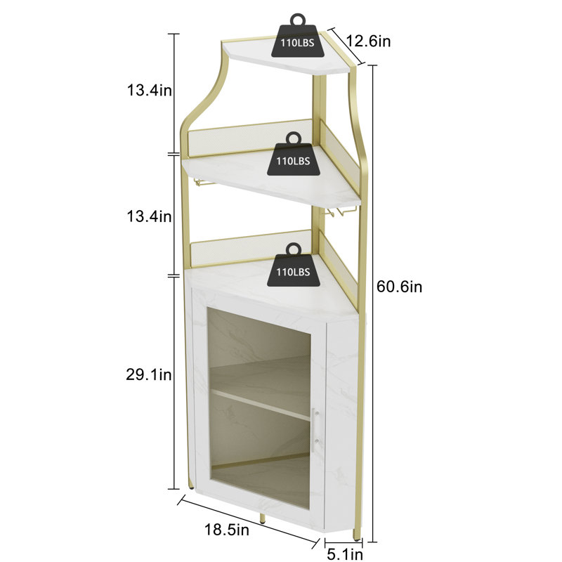 Desern Corner Unit Wine Bottle & Glass Rack, Gold
