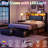 Full Size Farmhouse Industrial Storage Bed with 2 Footboard Drawers and Storage Headboard, USB&AC Charging Station, APP & Remote RGB Lights, Noise-Free, No Box Spring Needed, Platform Bed-30126300-30126301