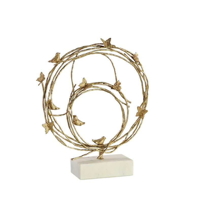 Roost Sculpture, Large Brass, 18" H x 15" W x 4" D, Gold/White