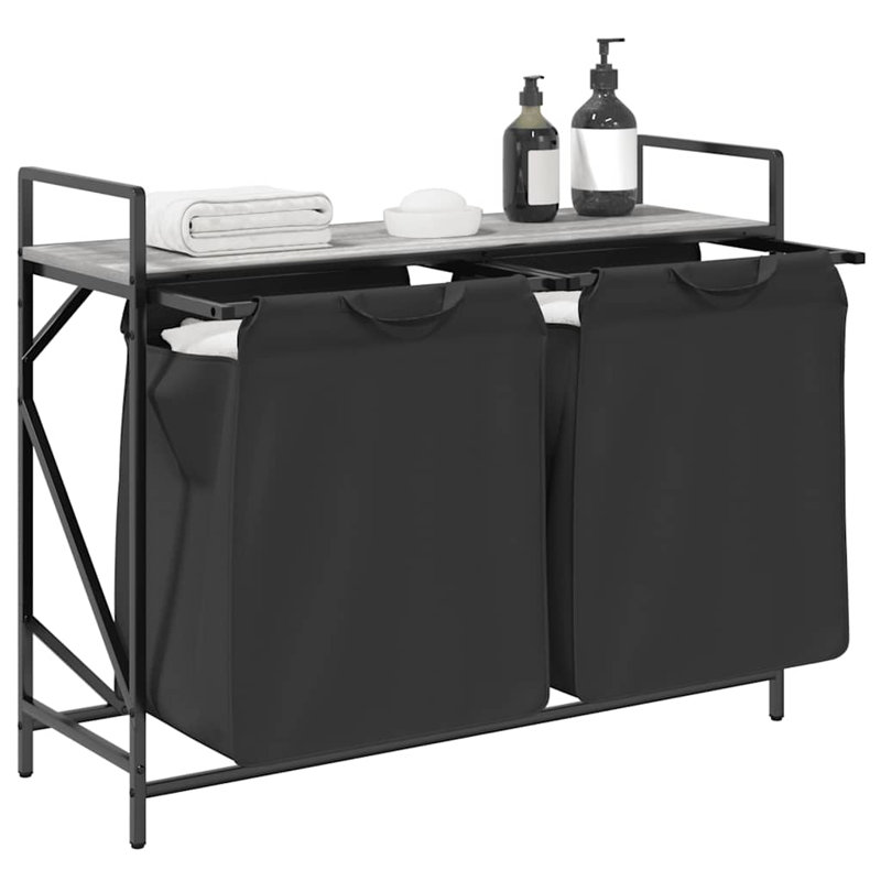 Laundry Basket 2 Compartments With Wheels, Grey